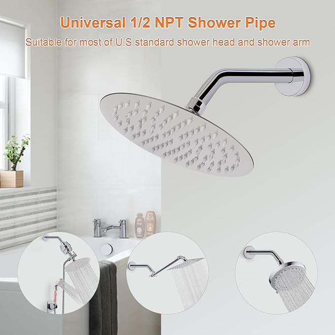 HarJue Shower Arm with Flange and Teflon Tape, Wall Mounted Shower Pipe 304 - Image 4