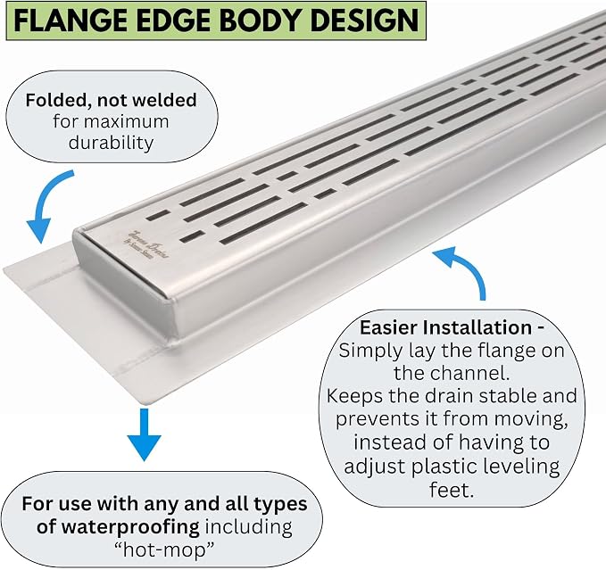 SereneDrains 304 Stainless Steel 48 Inch Linear Polished Chrome Shower Drain - Image 5