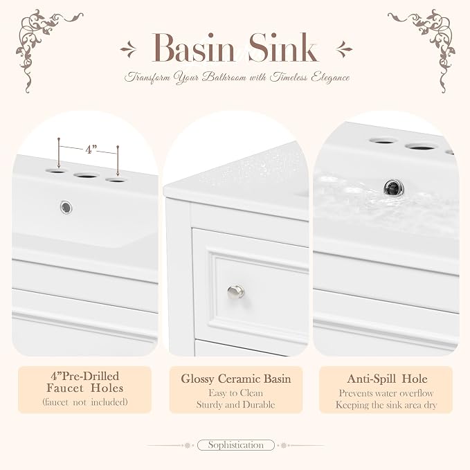 36 Inch White Bathroom Vanity - Image 4