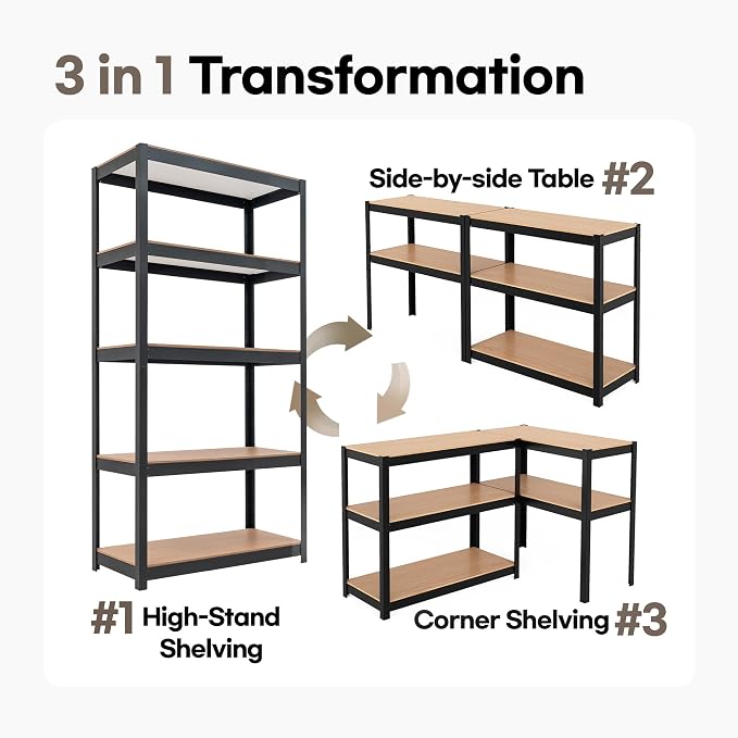 HOMEDANT House 36.2" W 5 Tier Heavy Duty Garage Shelving Adjustable Metal Rack - Image 9