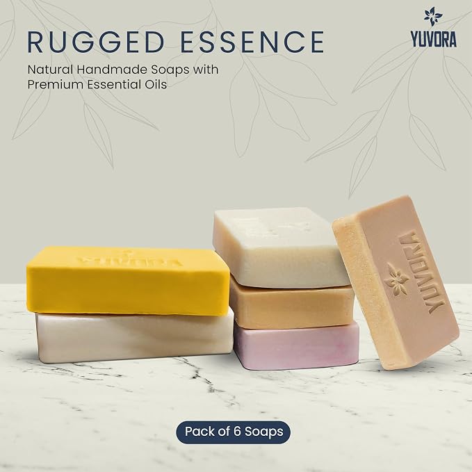 6 Pcs Men Natural Handmade Body Soaps 5 OZ Pack Set Rugged Essence Long lasting - Image 2