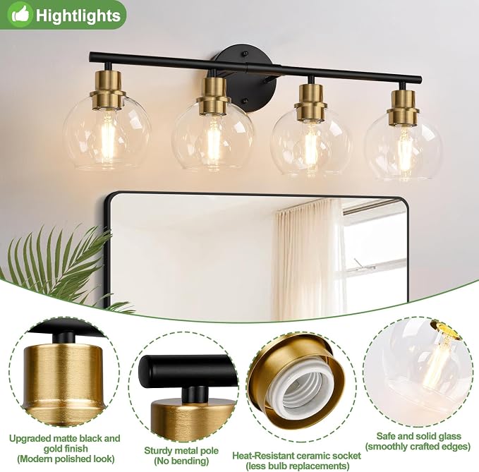 2025 Upgrade 4-Light Bathroom Light Fixtures, Vanity Lights - Image 3