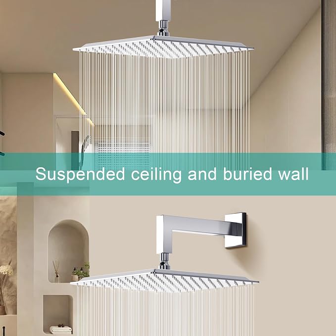 Square Rain Shower Head, High Flow Stainless Steel, Work - Image 3