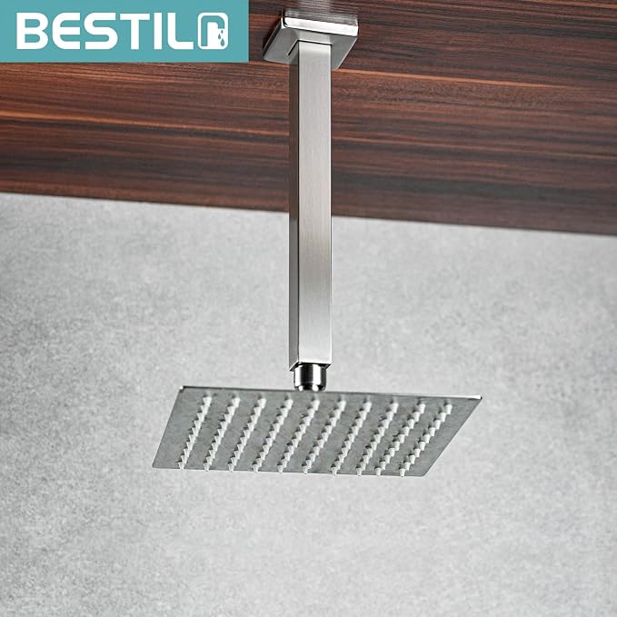 BESTILL 10 Inch Brushed Nickel Ceiling Mount Shower Arm and Flange, Square Rain - Image 3