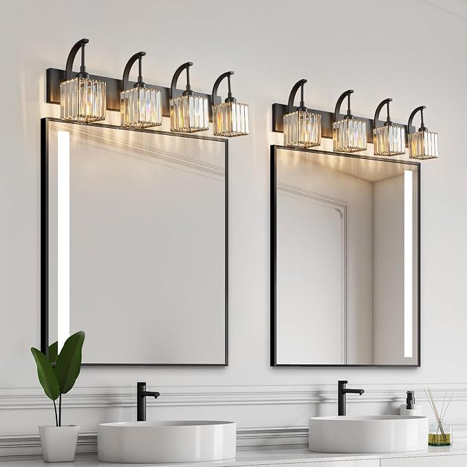 Crystal Vanity Lights 4-Light Black Bathroom Vanity Lights Modern Crystal - Image 7