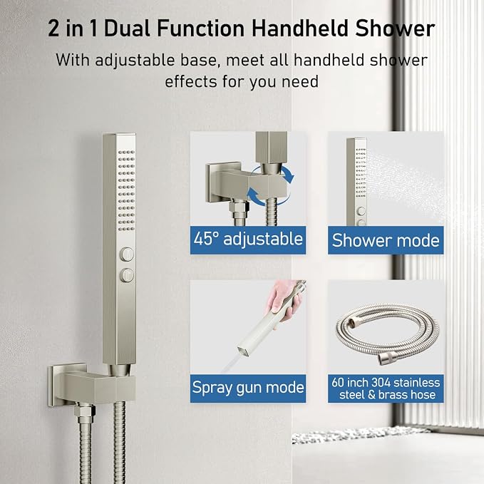 Rain Shower System Brushed Nickel, STARBATH Ceiling Mount 12'' Rain Shower Head - Image 4