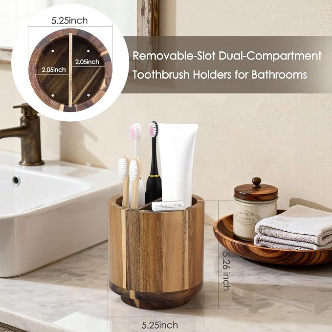 Toothbrush Holders for Bathrooms, Toothbrush Cup, Wooden Bathroom Cup - Image 2