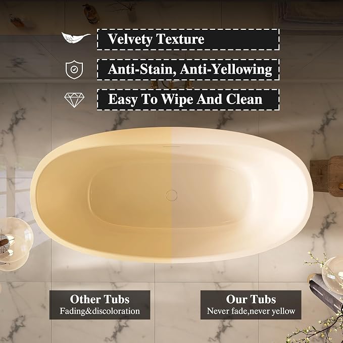 59" Acrylic Freestanding Bathtub, Tap Deck Bathtub, Stand Alone Tub, Soaking Tub - Image 5