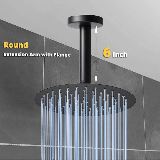 6 Inch Shower Arm with Flange, Ceiling Mounted Shower Head Extension Arm - Image 4