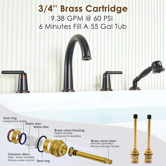 Bathtub Faucet with Sprayer Bathroom Brass Roman Tub Faucet with Rough-in Valve - Image 3