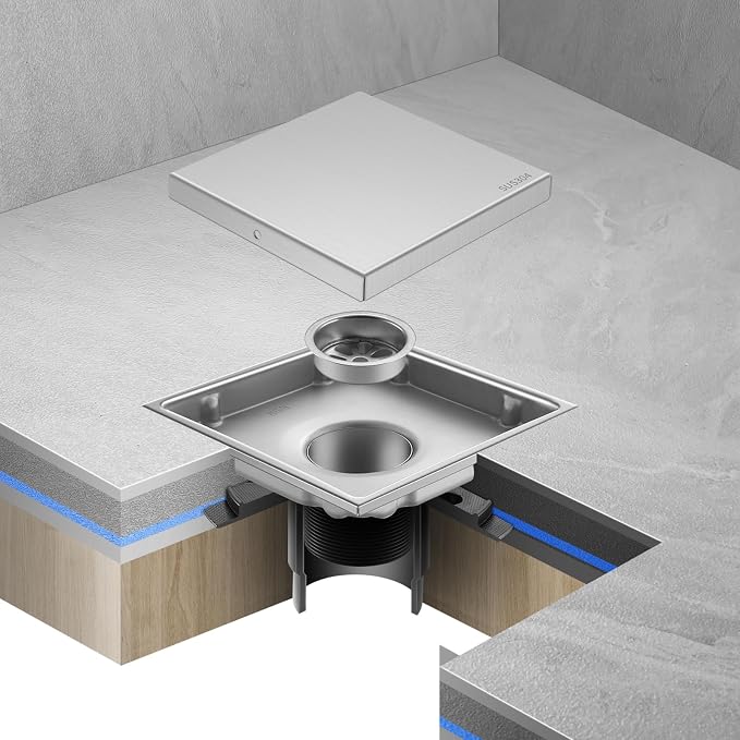 Hidden Brushed Square Shower Floor Drain, 304 Stainless Steel, - Image 5