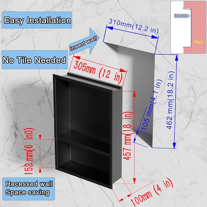 Black LED Shower Niche Stainless Steel 304 - Image 9
