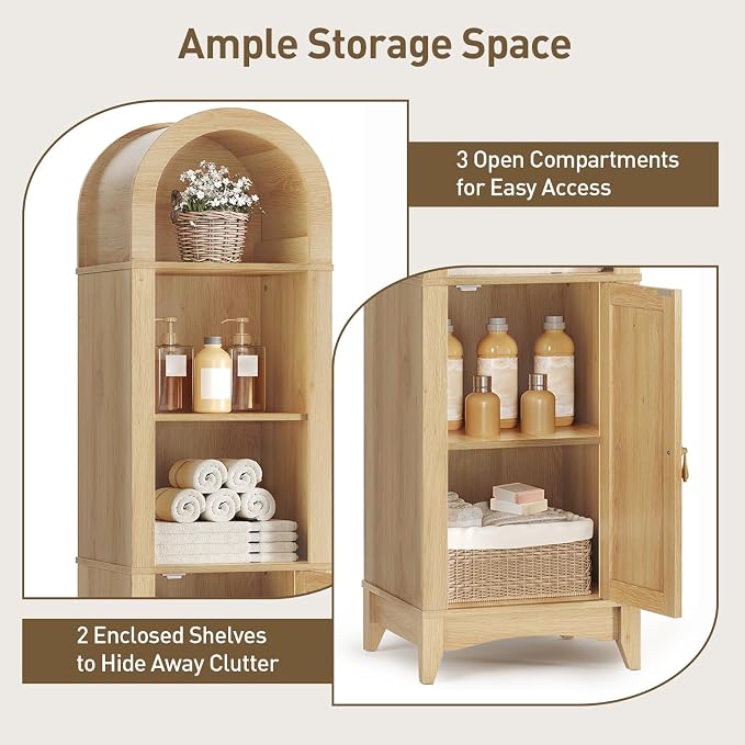 69" Tall Bathroom Storage Cabinet, Tall Arched Freestanding Storage Cabinet - Image 3