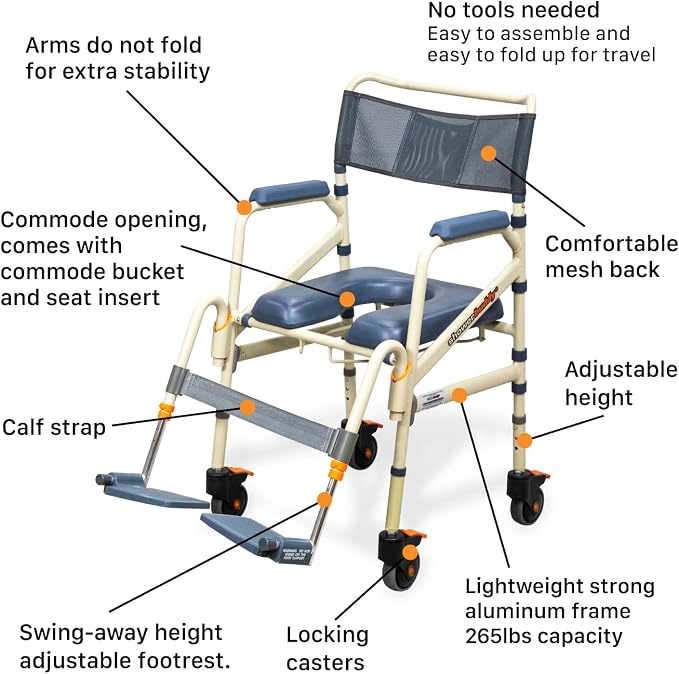 SolutionBased - - Lightweight Aluminum Folding Rolling Shower Chair - Image 4