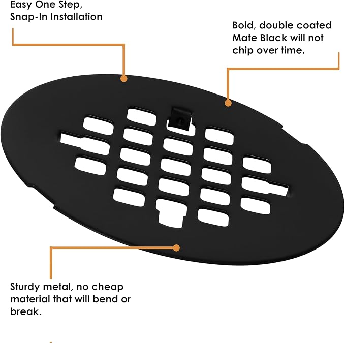 4 ¼” Matte Black Snap-in Shower Drain Cover - Image 2