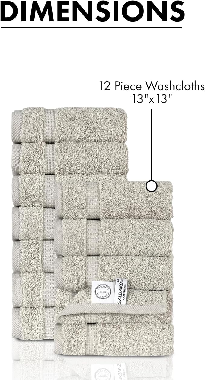 SALBAKOS 100% Turkish Cotton Washcloth Set of 12 13x13 inch | Heirloom Quality - Image 6