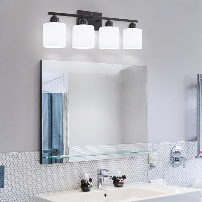 4-Light Black Bathroom Vanity Light, Light Fixtures - Image 8