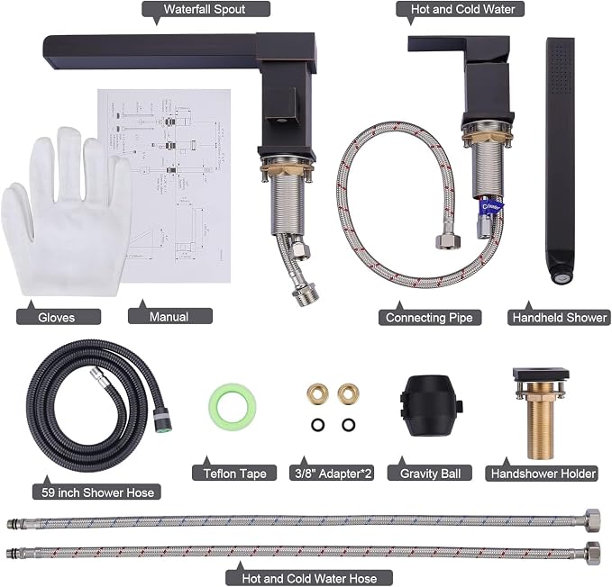 Waterfall Roman Tub Filler Faucet, Deck Mount Bathtub Filler - Image 6