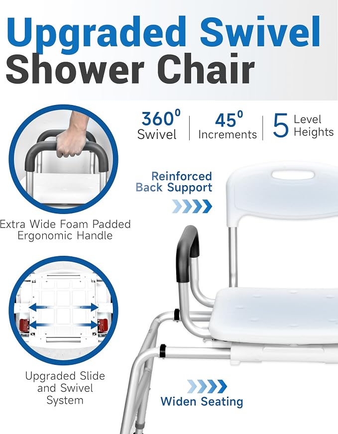 Sangohe Shower Chair for Inside Shower, Sliding Shower Chair, Tub Transfer Bench - Image 6