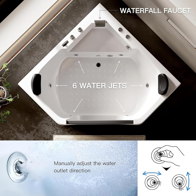 59'' x 59'' Corner Whirlpool Tub- Plastic Acrylic Bathtub - Image 6