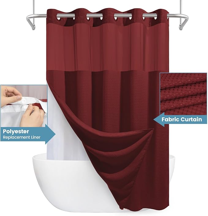 Burgundy No Hook Shower Curtain - Image 4