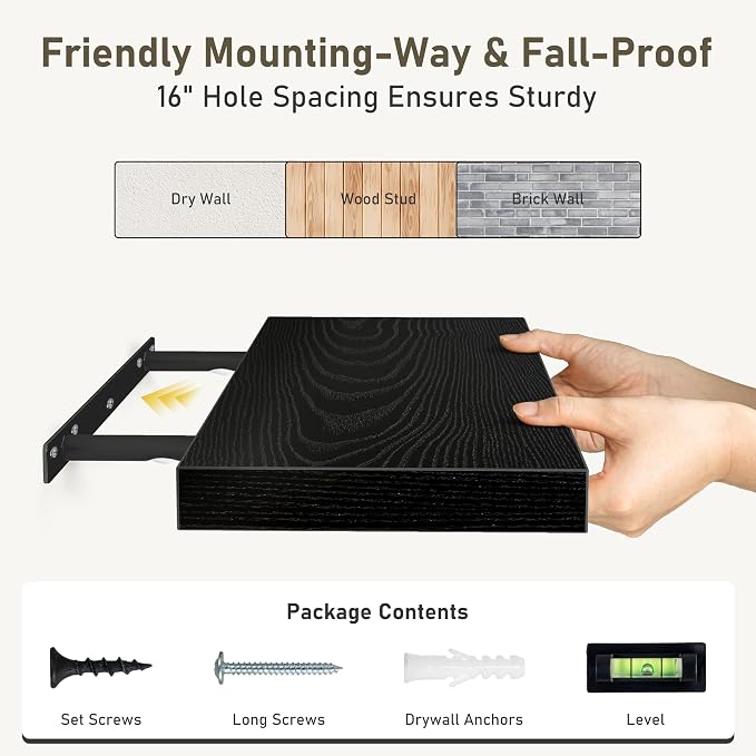 Fun Memories Black Floating Shelves Wall Shelf 24 Inch Long, Rustic Bathroom - Image 7