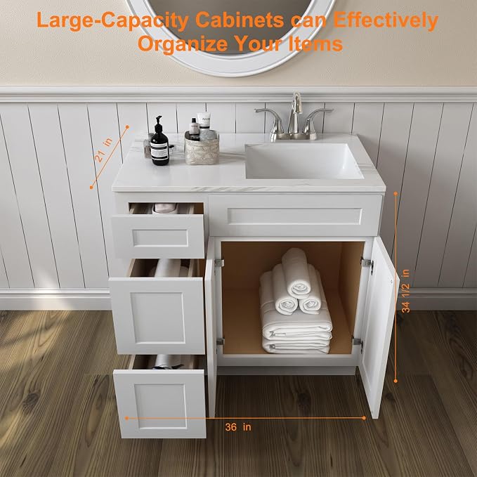 ROOMTEC Bathroom Cabinet, Soft-Close Drawer Slides Morden Bathroom Sink Vanity - Image 3