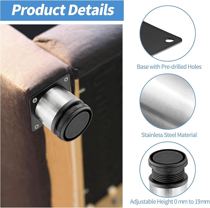 2 Inch Metal Furniture Legs Stainless Steel Adjustable Legs Silver Table Legs - Image 3