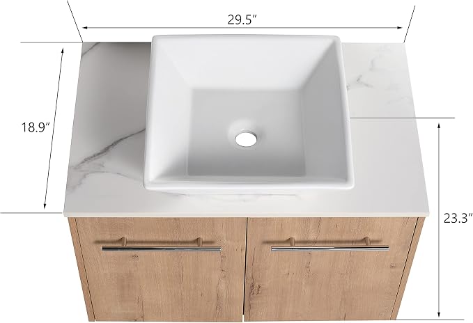 30 Inch Bathroom Vanity with Sink, Modern Wall Mount Floating Bathroom Vanity - Image 2