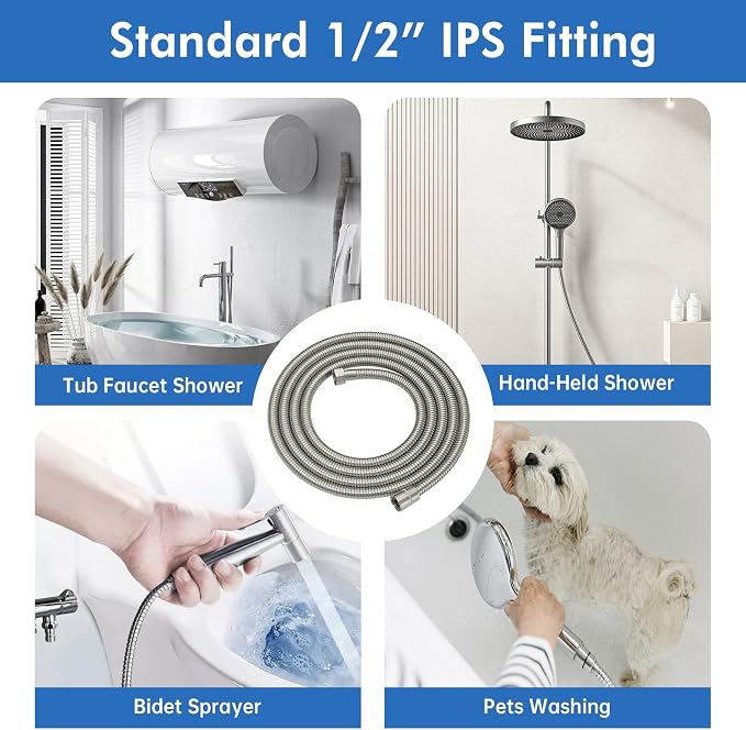 RUMOSE 118 inches Shower Hose Shower Head Extension Tube Extra Long Stainless - Image 7