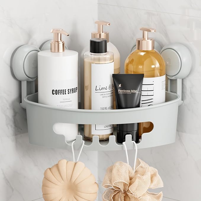 TAILI Corner Shower Caddy with Suction Cups, Wall Mounted Organizer Plastic Rack by TAILI