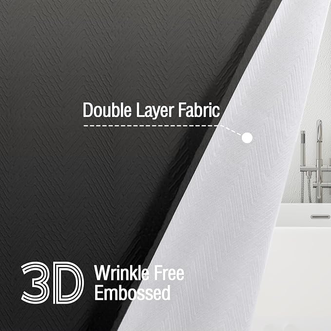 Gibelle Ombre Black Shower Curtain, 3D Embossed Textured Herringbone Fabric - Image 3
