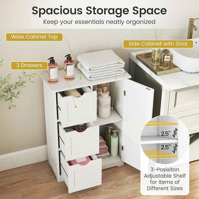 Tangkula Bathroom Floor Cabinet, Freestanding Storage Cabinet - Image 6