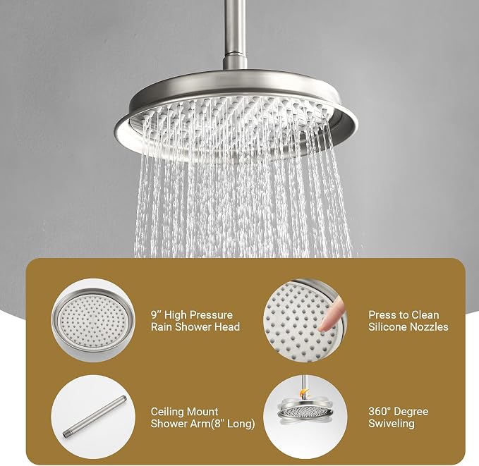 DASAN Rain Shower System Complete Antique Shower Faucet Sets, Brushed Nickel - Image 4