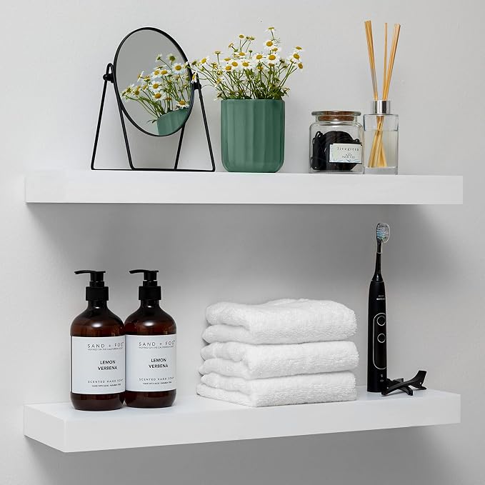 Homeforia White Floating Shelves 24 inch, High End Solid Real Wood 24inch by Homeforia