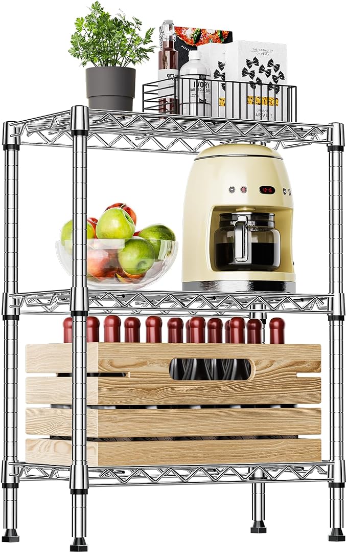 IZEUK 3-Tier Steel Storage Shelves, Heavy Duty Metal Shelf Wire Shelving Rack by IZEUK