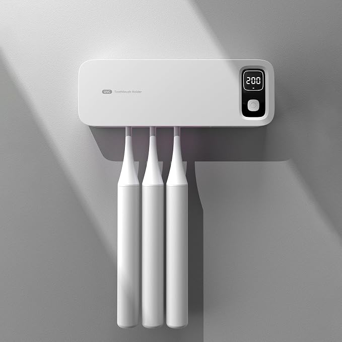 Toothbrush Cleaning Holder, Self Adhesive Toothbrush Cleaner, Timer Function by 7Trees