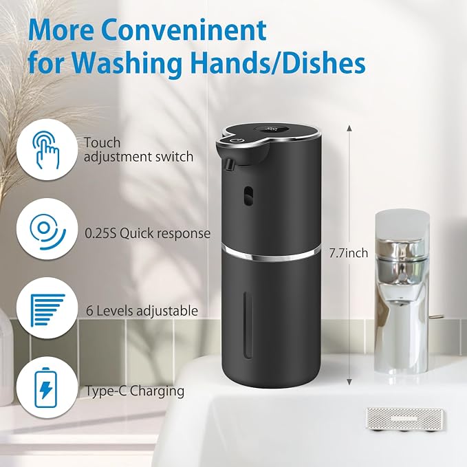 Automatic Foaming Soap Dispenser 12.8oz, Rechargeable & 6 Levels Foaming - Image 2
