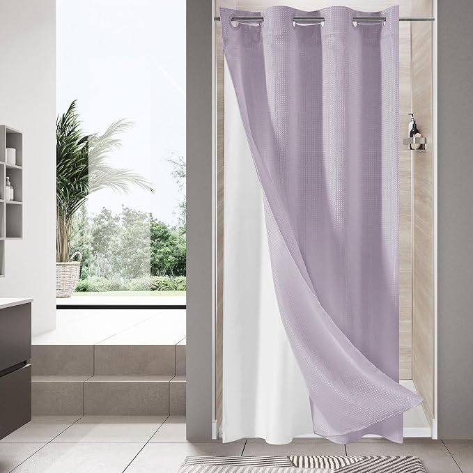 MitoVilla Purple Waffle Small Stall Shower Curtain Liner Set 36 x 74, No Hooks by MitoVilla