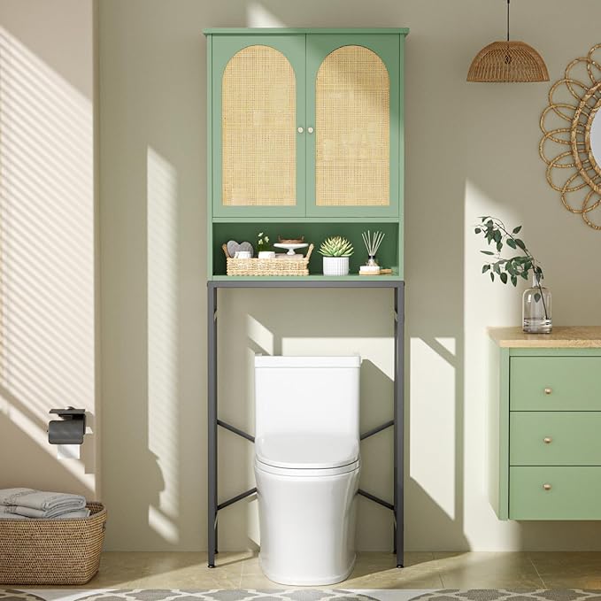 Rattan Toilet Storage Cabinet, Over The Rack Wood Cabinet - Image 3