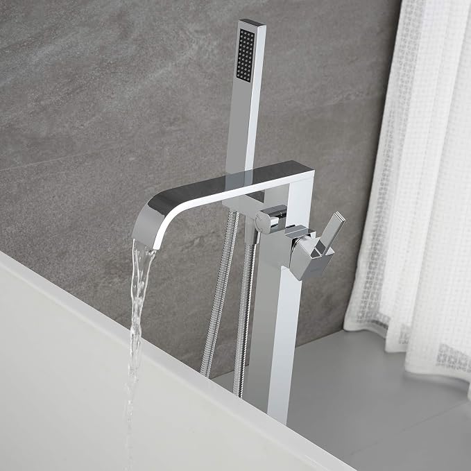 Freestanding Bathtub Faucet Tub Filler Faucets Chrome Floor Mount Brass Single - Image 4