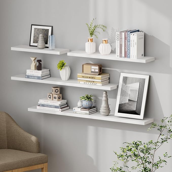 SAUMONIERES Floating Shelves 8 Inch Deep Solid Wood Wide Wall Shelf Set of 1 - Image 2