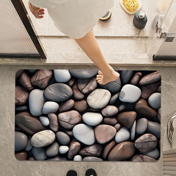 Bath Mat Rug, Rounded River Stones Non Slip Quick Dry Super Absorbent Thin - Image 7