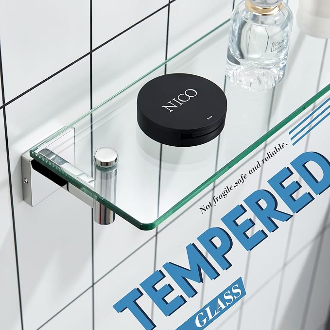 KOKOSIRI Bathroom Shelves Wall Mounted Floating Glass Shelf Polished Stainless - Image 4
