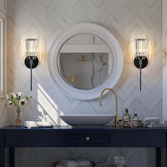 Single Black Wall Sconce, Modern Crystal Vanity Lighting Fixture - Image 2