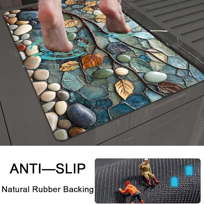 Bath Mat Rug, Mosaic-Stone Tree Non Slip Quick Dry Super Absorbent Thin - Image 5