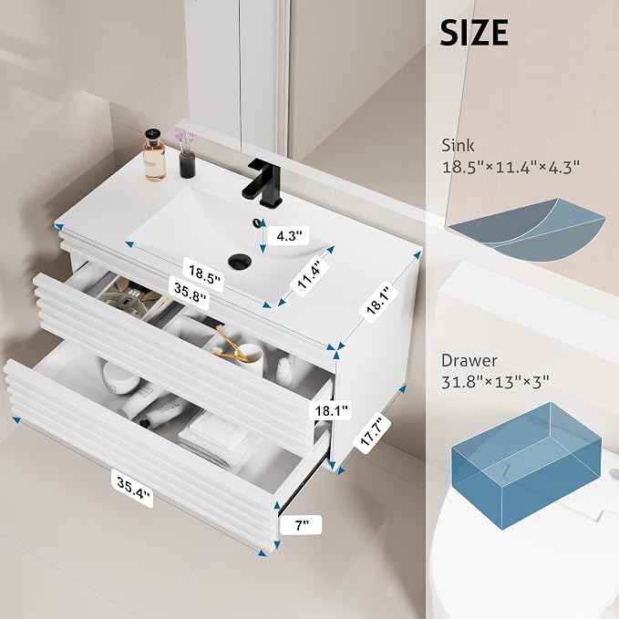 LUCKWIND 36" Floating Bathroom Vanity - Image 2
