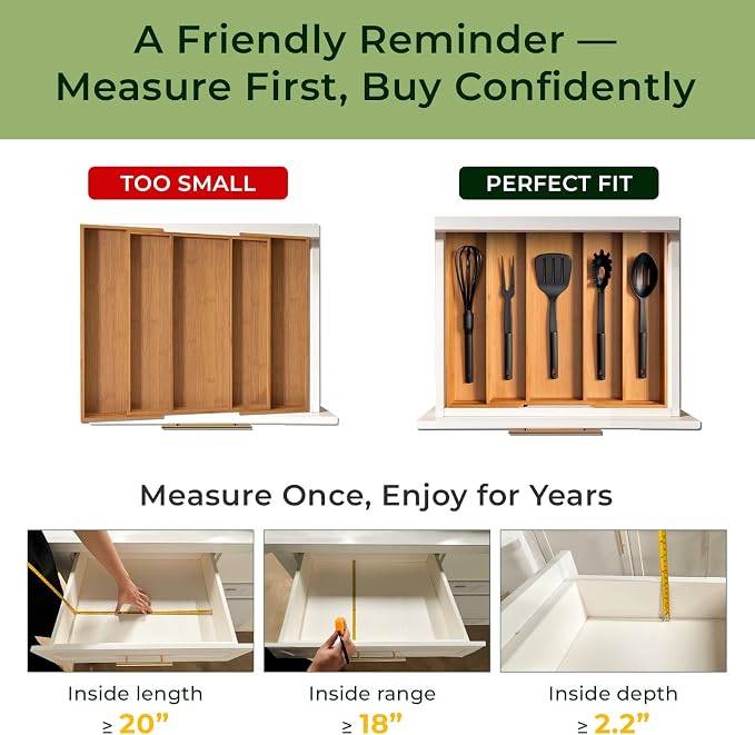 Carbonized Bamboo Kitchen Drawer Organizer, 5 Slots Expandable Silverware - Image 2