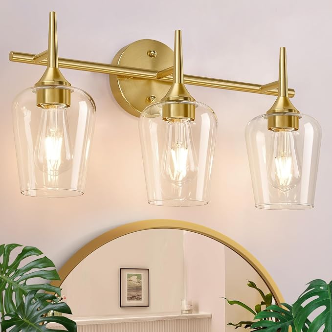 3-Light Bathroom Light Fixtures, 19.5 Inch Brushed Gold Vanity Lights by Bathroomlightfixtures