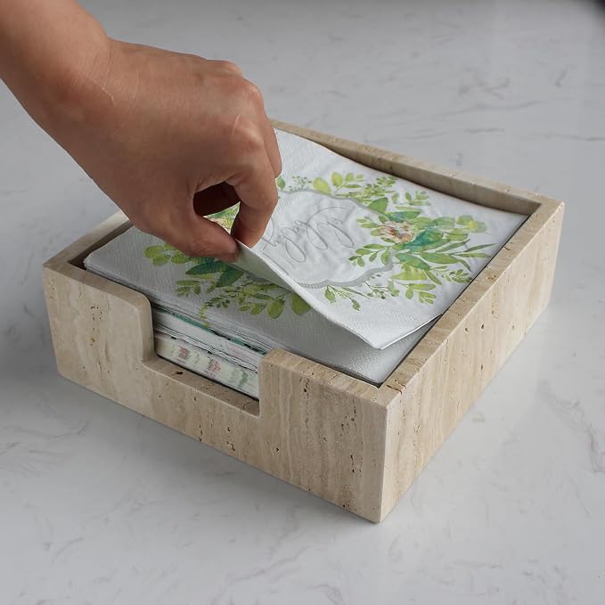 Travertine Luncheon Napkin Holder 7.5" x 7.5" x 2.76" - Image 3